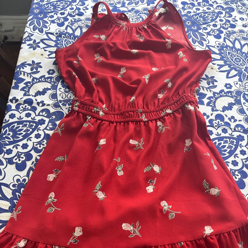 Loft red roses dress